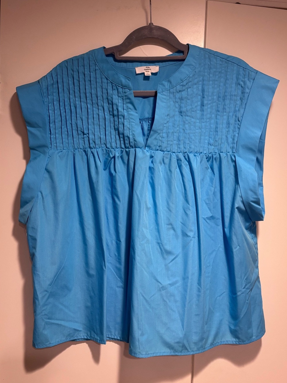 entro Bright Blue Pintuck Yoke Sleeveless Blouse